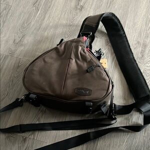 Brown Men's Sling Bag by Caden in brown and black 💙